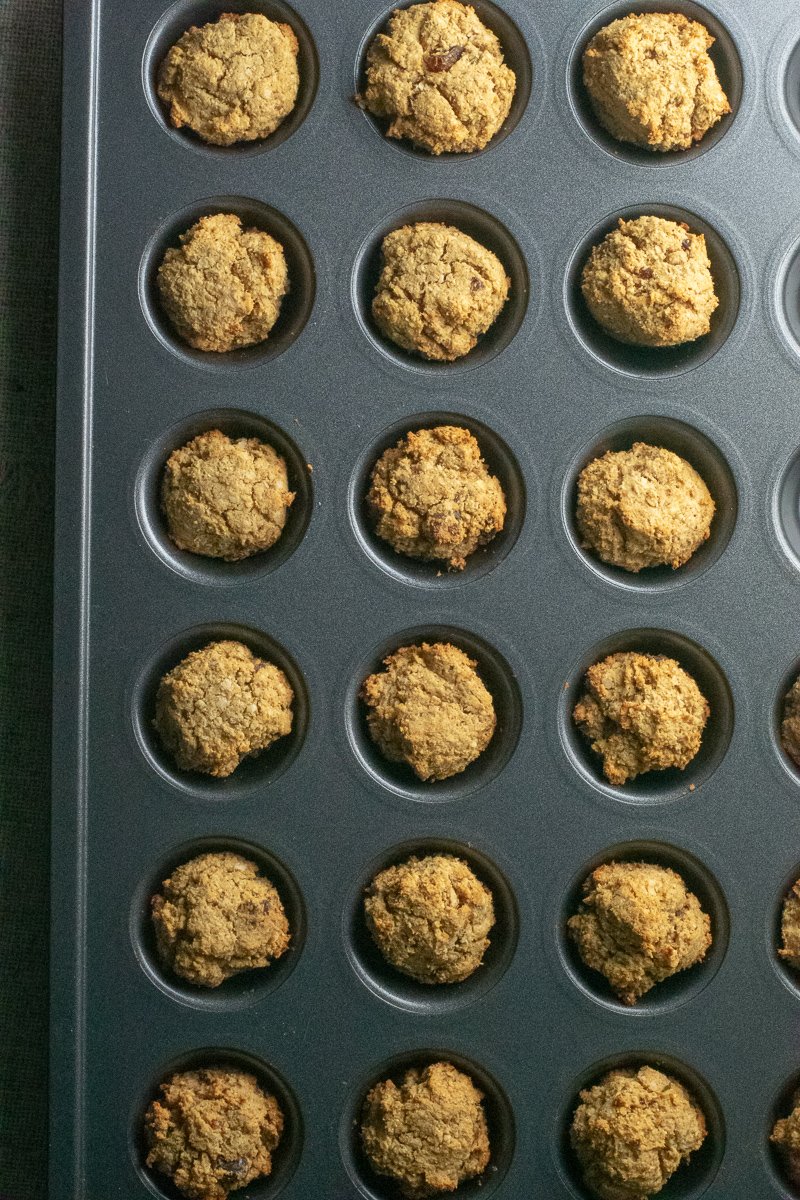 Apple apricot muffins in gray muffin tin 