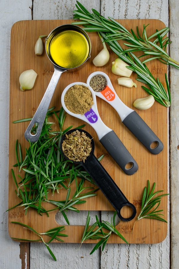 ingredients for topping for garlic-fennel-rosemary baked chicken