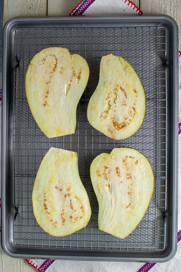 sliced eggplant on rack 