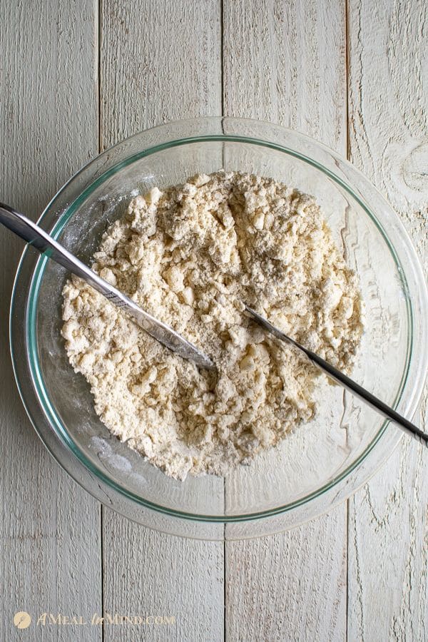 cutting in coconut oil into gluten-free flours for coconut oil pie crust