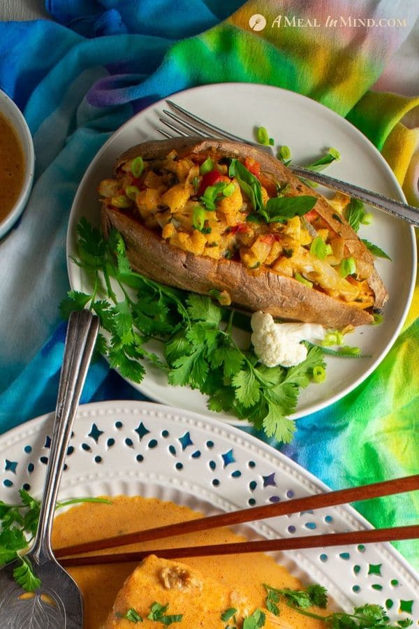 delicious thai massaman-curry stuffed sweet potatoes