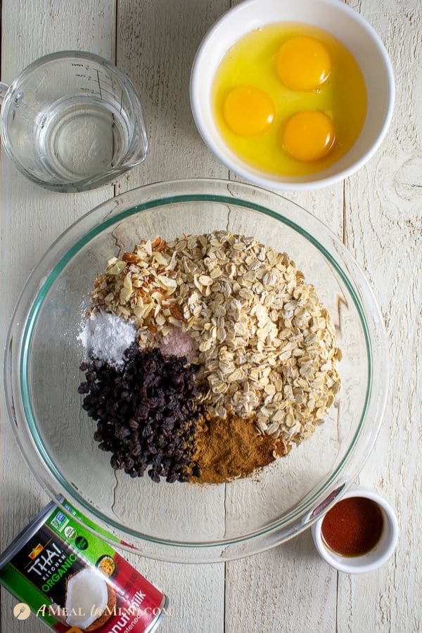 ingredients for peach oatmeal breakfast clafoutis