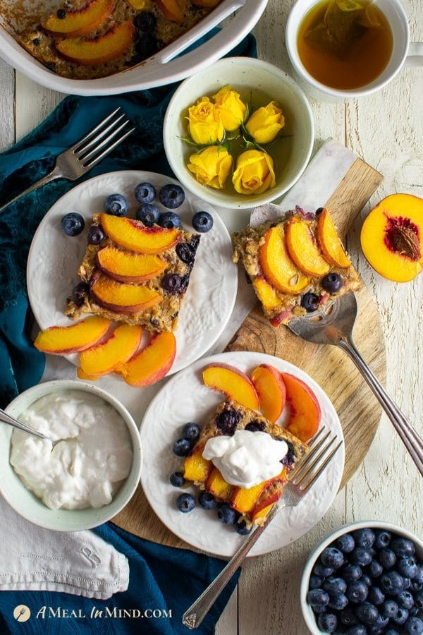 individual servings of peach oatmeal breakfast clafoutis