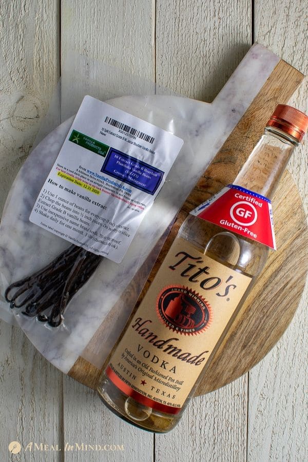 vanilla beans and vodka before making vanilla extract