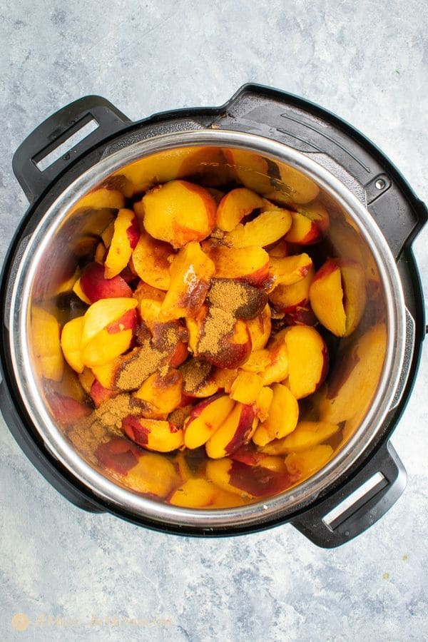 easy peach butter 3 ingredient cut peaches with coconut sugar in Instant Pot