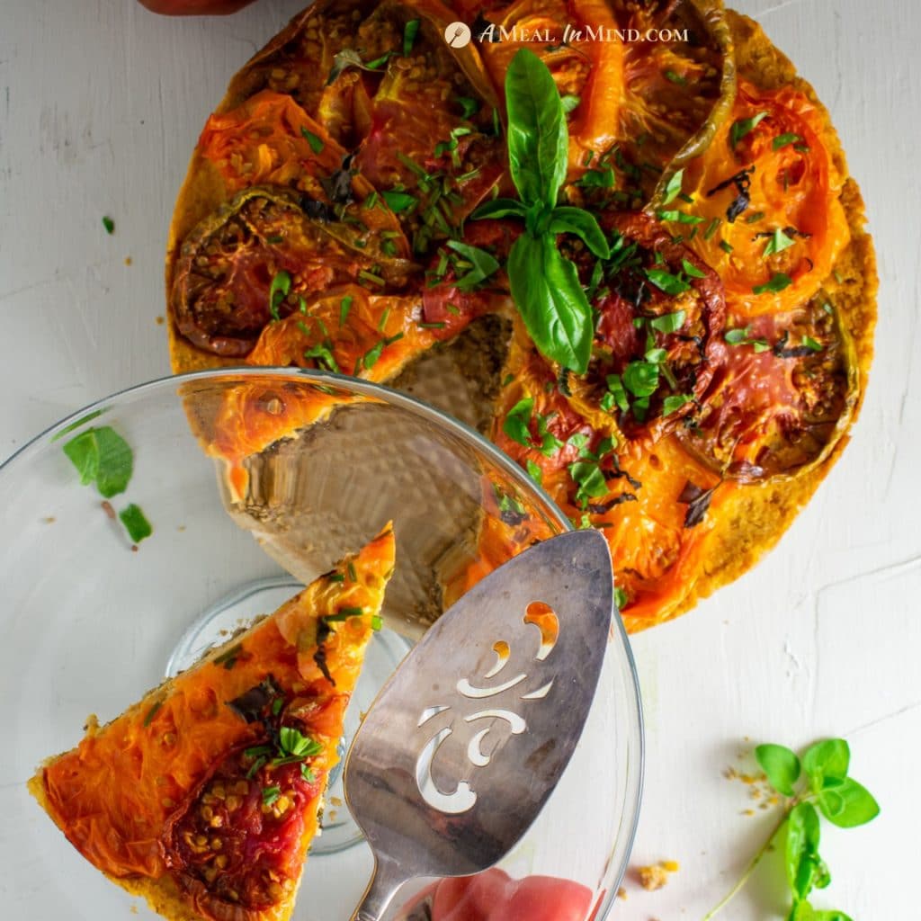 savory roasted heirloom tomato tart with chickpea-walnut filling