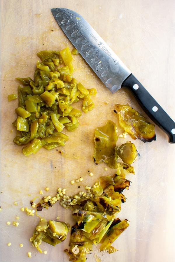 cleaned and chopped hatch green chiles for savory roasted hatch green chile tortilla soup