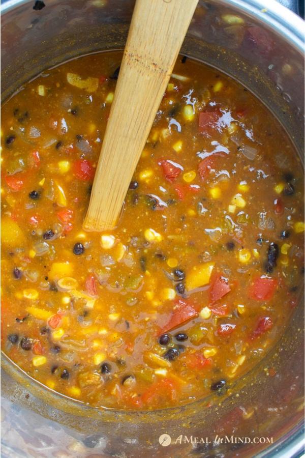 savory roasted hatch green chile tortilla soup nearly finished in instant pot