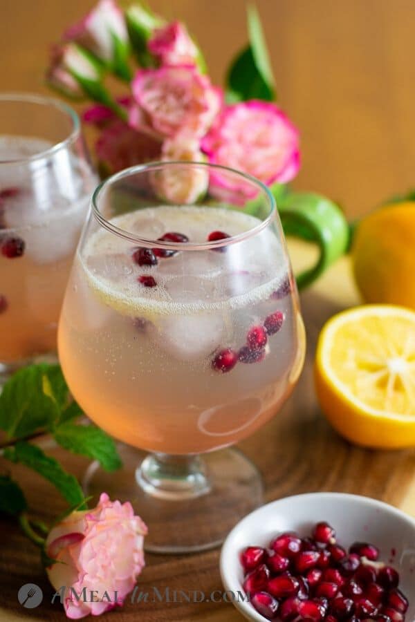 refreshing sparkling meyer lemon mocktail on wood tray