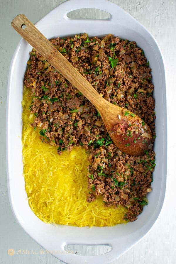 Spaghetti Squash Greek Pastitsio - Gluten and Dairy Free | A Meal In Mind