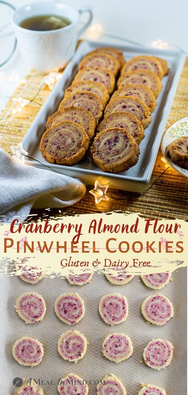 pinterest collage of cranberry almond-flour pinwheel cookies