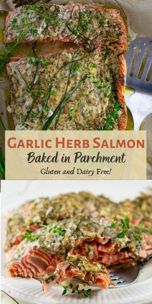 garlic herb salmon baked in parchment pinterest collage