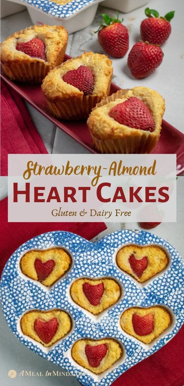 strawberry almond heart cakes on red tray