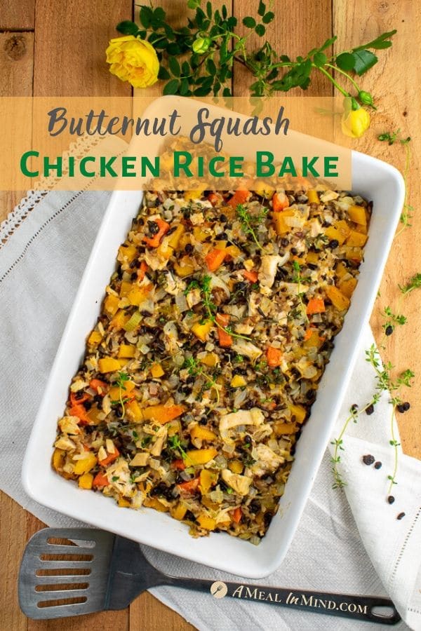 butternut squash chicken rice bake pinterest image