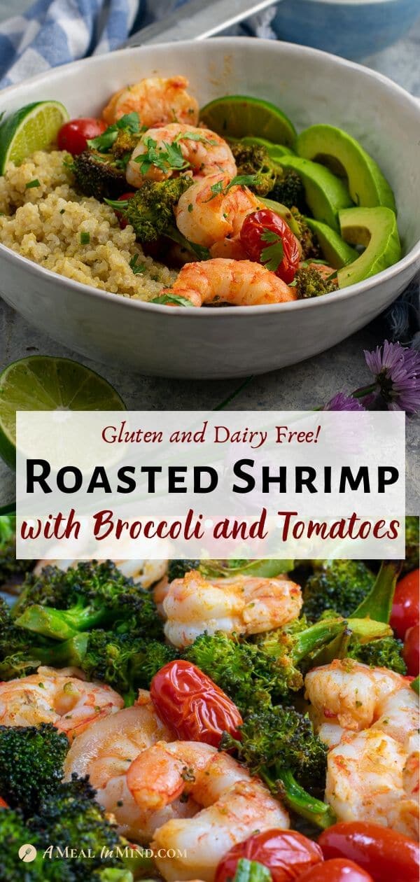 roasted shrimp with broccoli and tomatoes pinterest collage