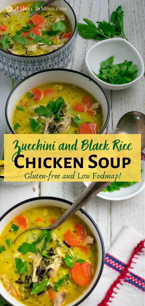 Chicken, Black Rice and Zucchini Soup pinterest collage