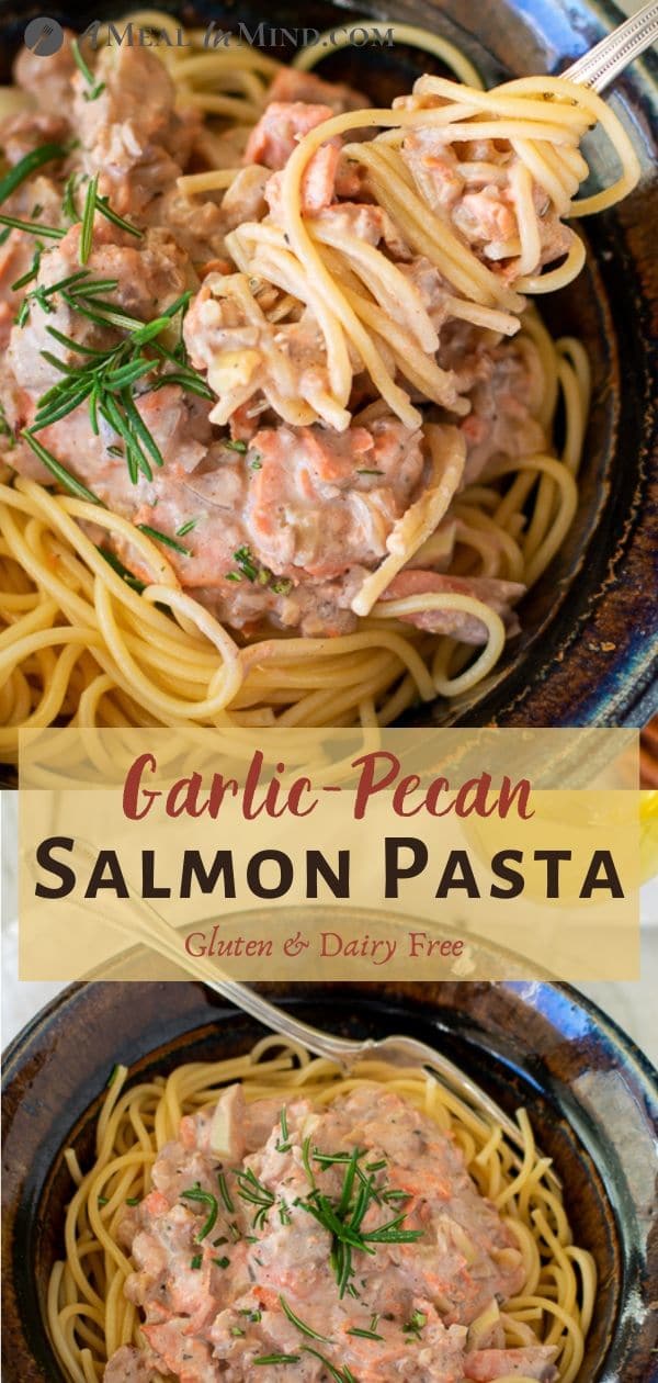 Garlic-Pecan-Salmon Pasta pinterest collage