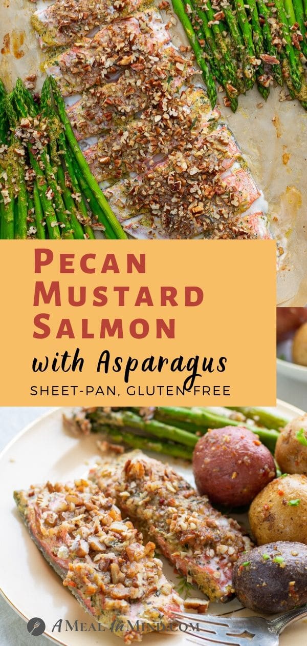 Pecan Mustard Salmon with Asparagus pinterest collage