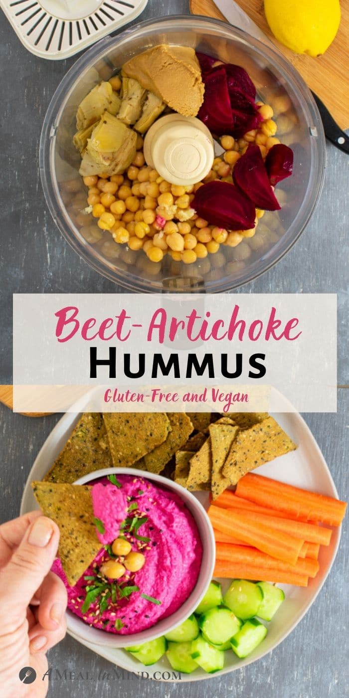Beet Artichoke Hummus tall pinterest collage