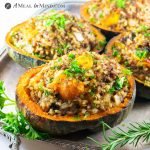 Ground Beef Stuffed Kabocha Squash on silver tray