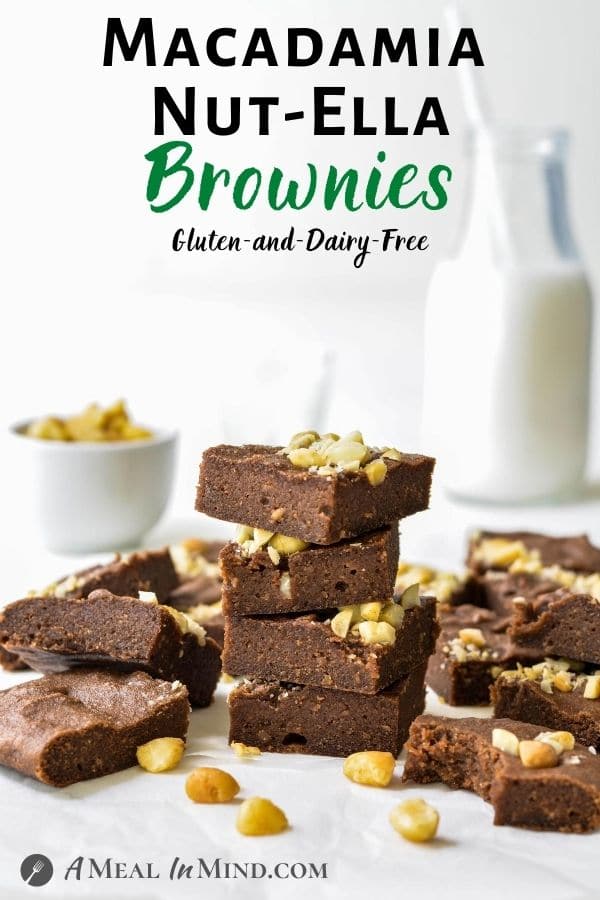 Macadamia Nut"Ella" Brownies 3 Ingredient pinterest image brownies stacked