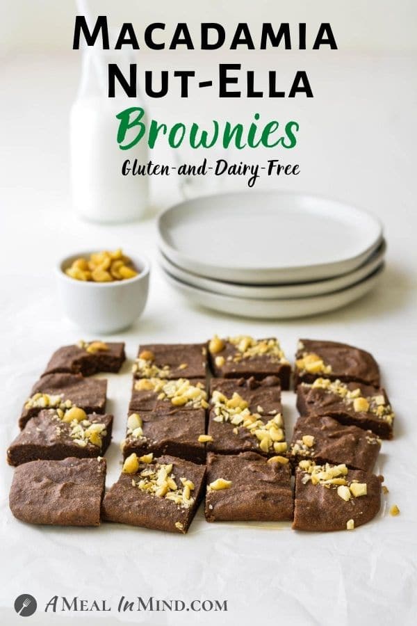 Macadamia Nut"Ella" Brownies 3 Ingredient pinterest image of brownies on table