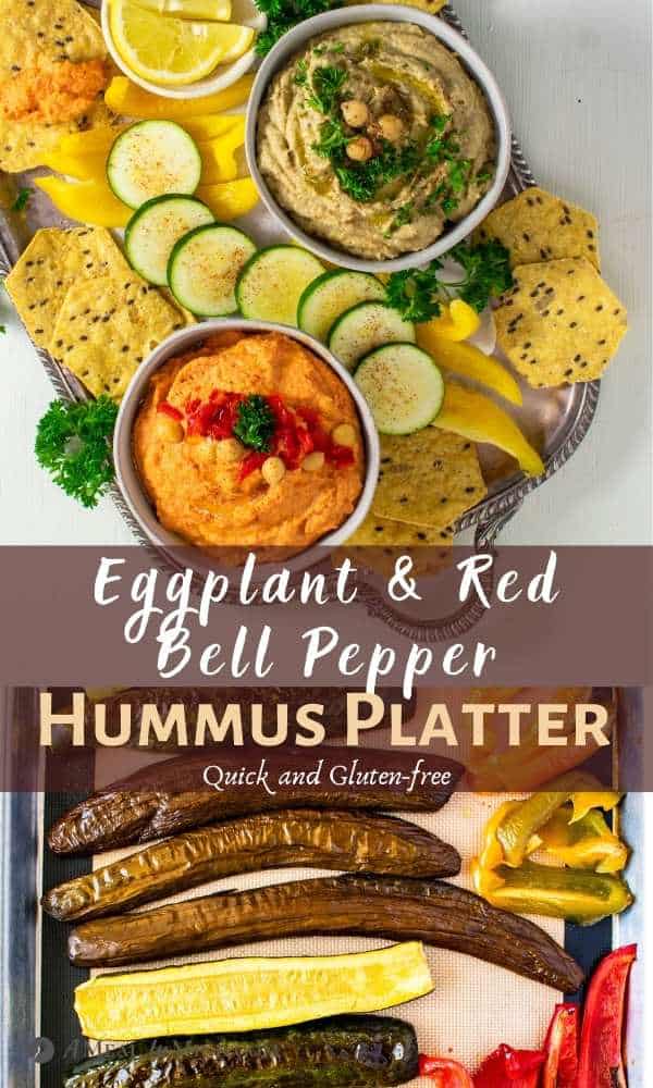 Eggplant and Red Bell Pepper Hummus Platter pinterest collage