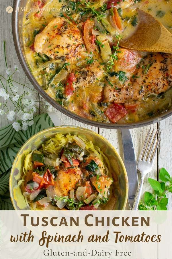 tuscan chicken with spinach and tomatoes pinterest image