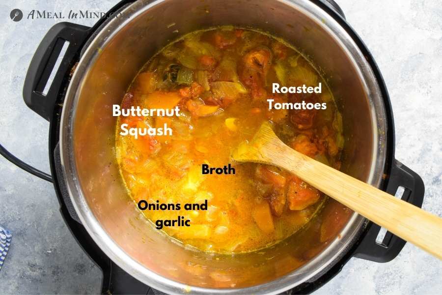 ingredients for roasted butternut tomato soup in instant pot