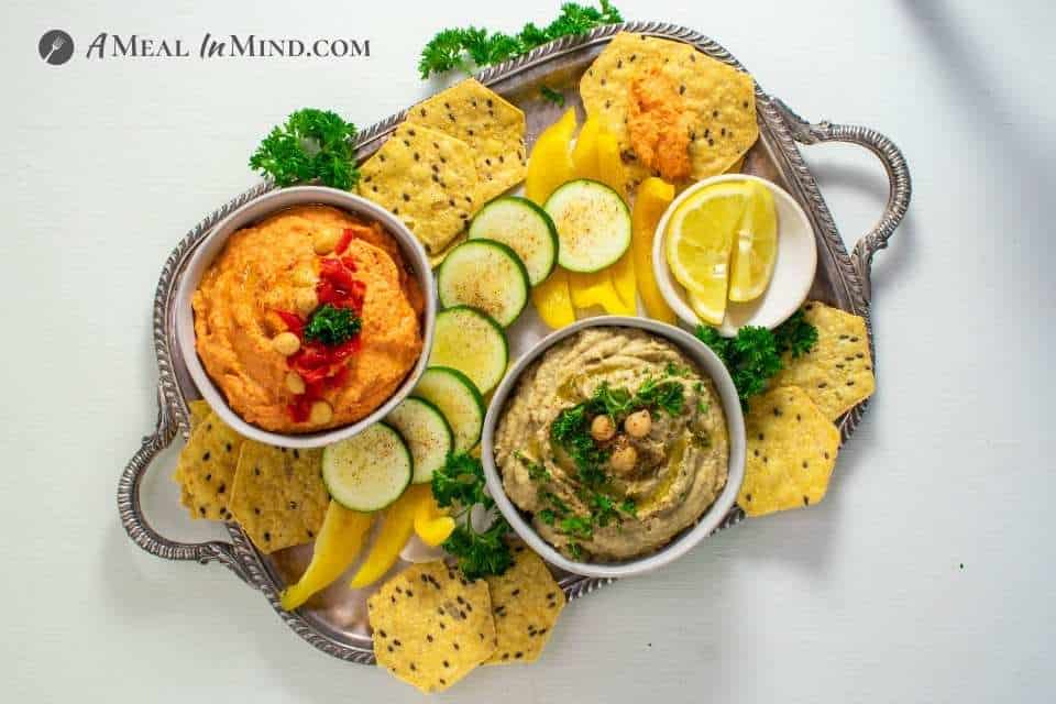 Eggplant and Red Bell Pepper Hummus Platter