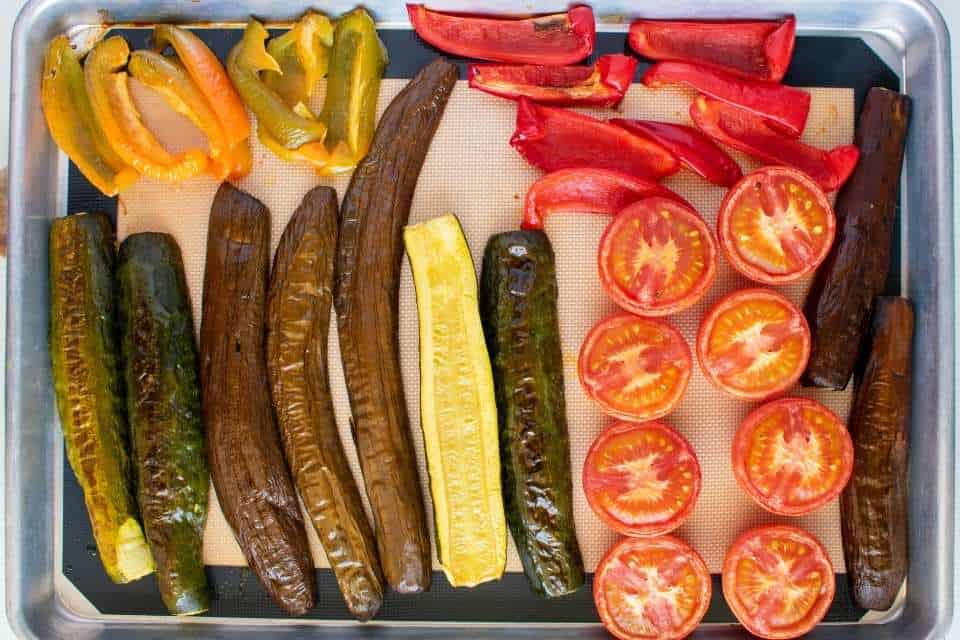 roasted vegetables for eggplant and red bell pepper hummus recipes