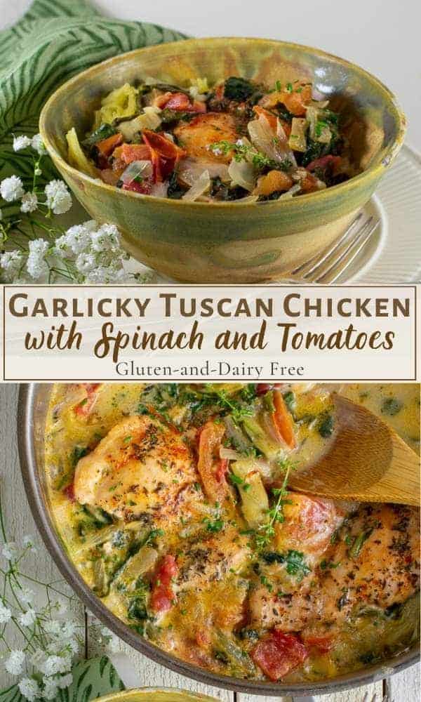 garlicky tuscan chicken with artichokes in skillet pinterest collage