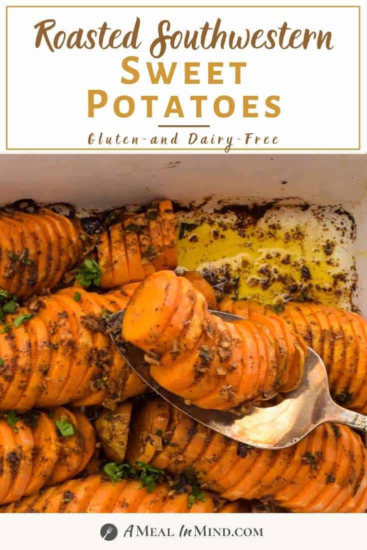 pinterest image of southwestern roasted sweet potatoes