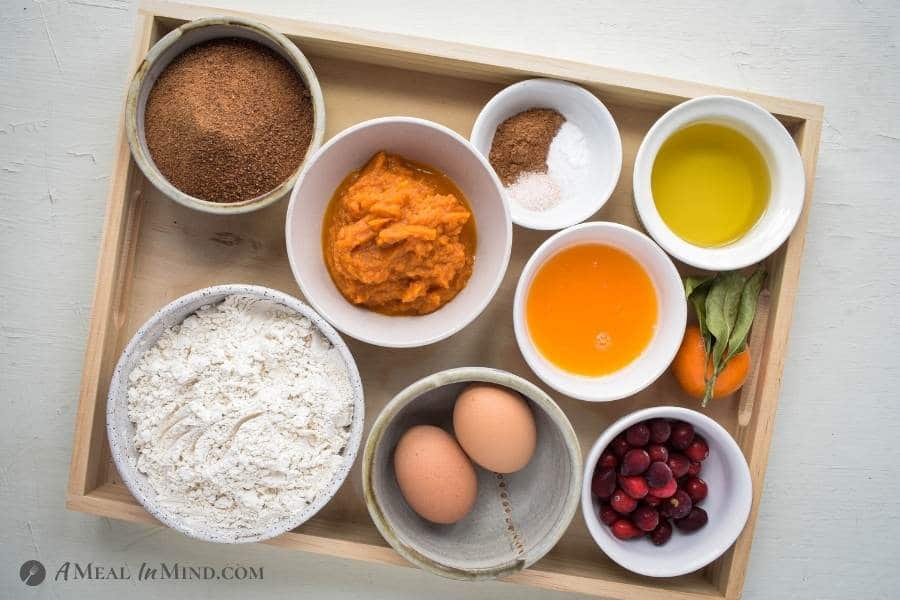 Ingredients for cranberry pumpkin bread