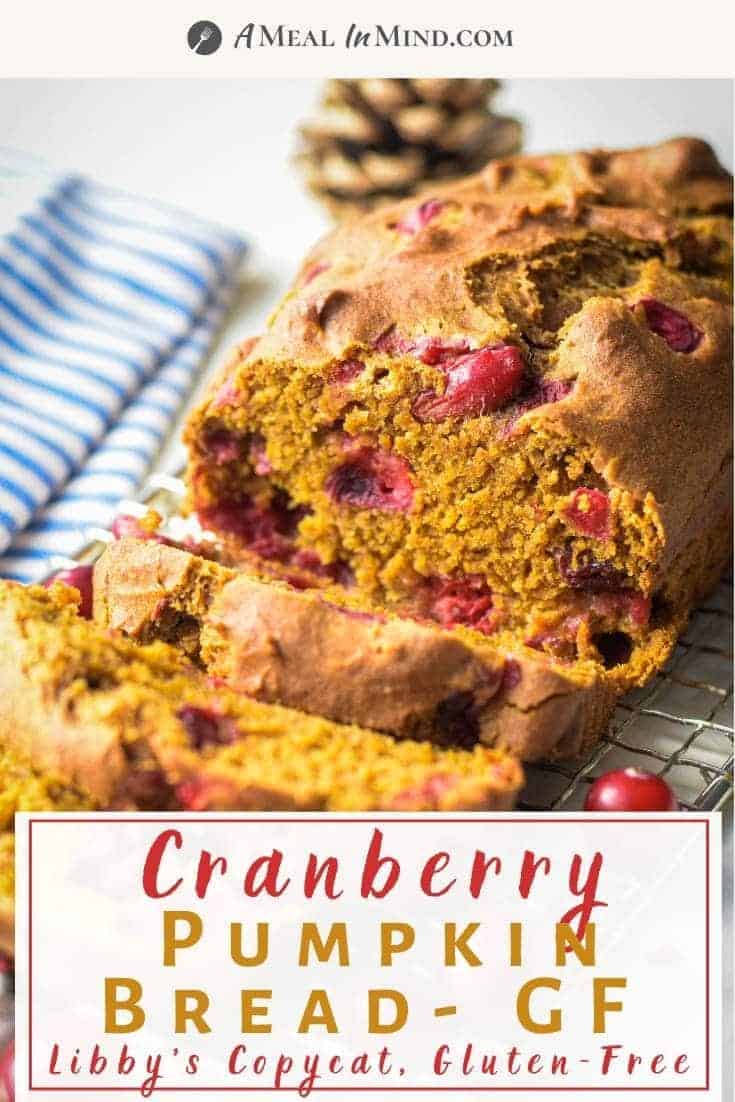 pinterest image of cranberry pumpkin bread on wire rack