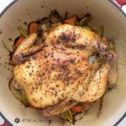 chicken roasted with lemon-mustard glaze in dutch oven