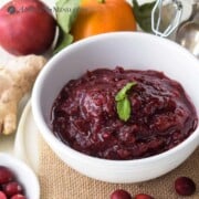 Gingered Cranberry Plum Sauce in white bowl