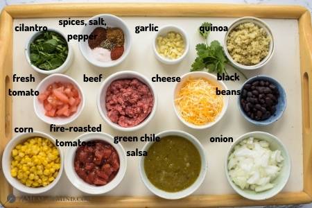 ingredients for beef green chile skillet