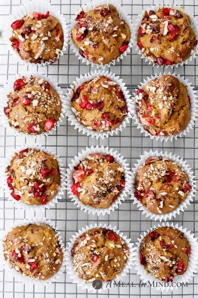 Cranberry muffins overhead view on cooling rack