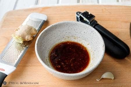 hoisin sauce mixture ready to be brushed onto fish