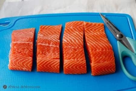 fillets of salmon ready to be brushed with hoisin mixture