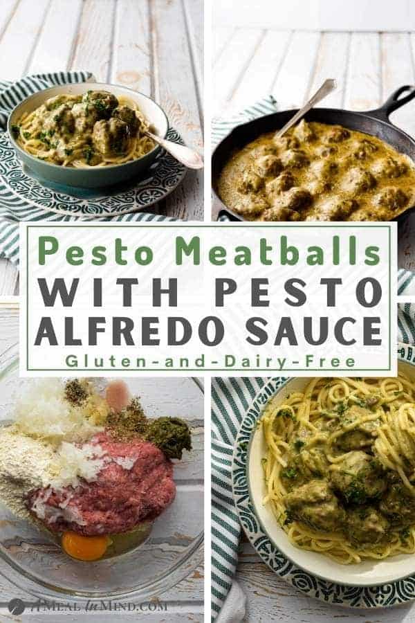 Paleo Pesto Meatballs and Alfredo Sauce pinterest collage