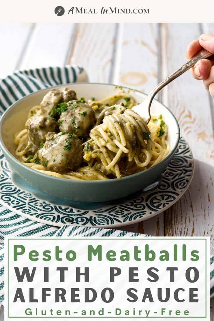 Paleo Pesto Meatballs and Alfredo Sauce pinterest image