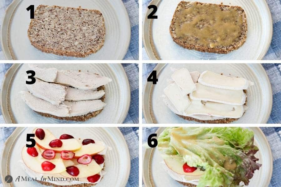 collage of images making the chicken-apple-brie sandwich