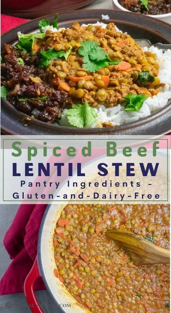 pinterest collage of spiced beef-lentil stew
