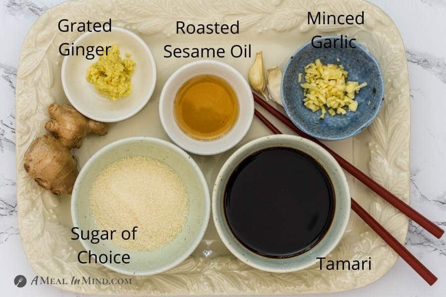 ingredients for teriyaki sauce with labels