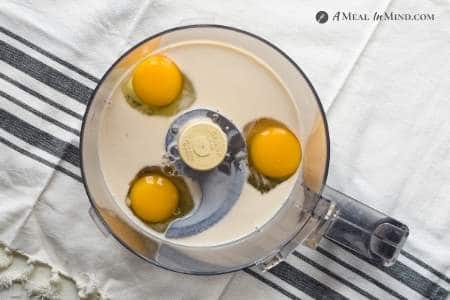 eggs and milk option in food processor before blending