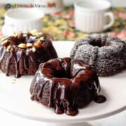 paleo chocolate mini bundt cakes on cake stand