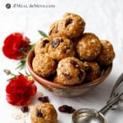 cherry almond-oat bites in small bowl