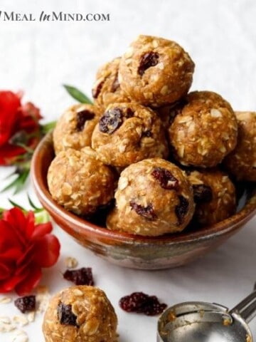 cherry almond-oat bites in small bowl